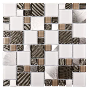 Mosaici personalizzati in vetro bianco marrone metallo argento argento parete soggiorno personalizzato