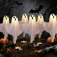 Lot de 6 lampes solaires LED IP65 à piles nickelées, autoportantes, pour Halloween, motif fantôme, pour allée, lumière blanche chaude, effrayantes