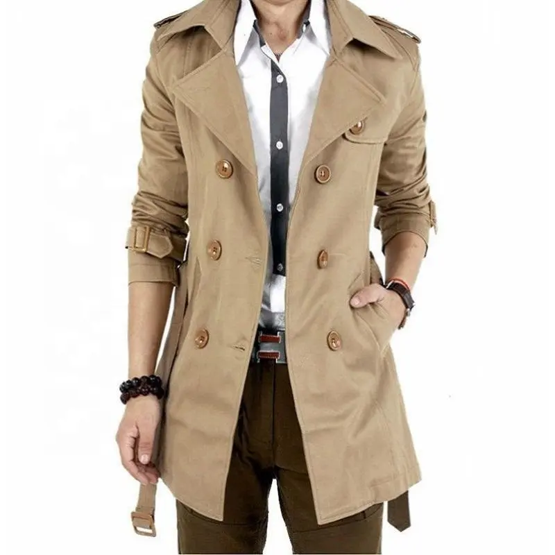 vintage black khaki spring autumn fashion jackets double breasted retro classic thick long men's trench coat
