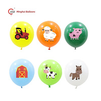 Ballons en latex imprimés animaux de la ferme de 12 pouces : Tracteur, Grange, Vache, Cochon, Mouton, Âne, Mule – Ballons imprimés Ferme et Étable