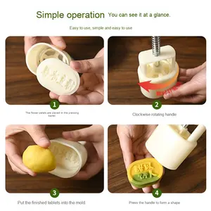 Nuevo molde de pastel de frijol verde en relieve 3D herramienta prensada a mano de plástico de grado alimenticio para hornear Piel de nieve Mooncake pastelería hogar - Product Image 4