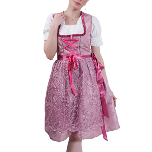 Rosa Traditionelles Dirndl-Kleid mit V-Ausschnitt, Puffärmeln, Schnürung am Oberteil, ausgestelltem Rock, Karo-/Blumenmuster, umweltfreundlich für Festivals - Product Image 1
