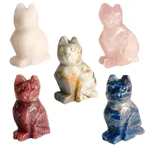 All'ingrosso di cristallo di alta qualità naturale materiali e colori diversi sculture di gatto pietra preziosa per i regali e la decorazione