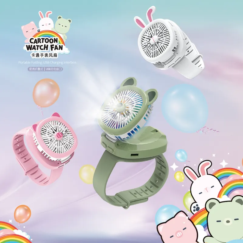 Mini Reloj portátil de silicona ajustable para niños, con dibujos animados, recargable, luz colorida, Usb, ventilador de muñeca, 2022