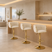 Tabouret de bar contemporain polyvalent en velours blanc, pivotant et réglable avec vérin à gaz, pour la maison, le salon, le magasin ou comme mobilier de bar.