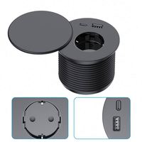 Mini prise électrique ronde intégrée avec couvercle, 16A, 2 prises USB pour table de meuble, installation facile, maison, hôtel