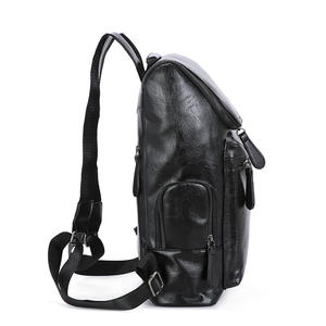 Sac à dos en cuir PU noir imperméable de style coréen personnalisé, sac à dos de voyage pour femmes, sac à dos pour hommes - Product Image 2