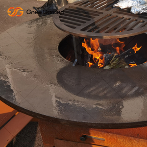 Outdoor <b>Garden</b> Large BBQ Grill Corten Steel Firewood Burning Fire Pit Party Cooking Set <b>Trolley</b> CE Certified Natural Rust Finish - Product Image 6