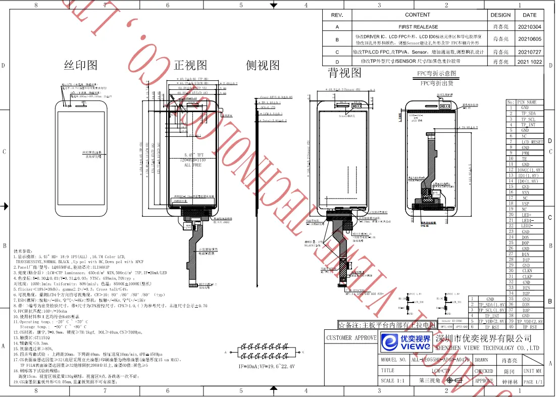 タッチスクリーン720*1440 MIPI TFT LCDディスプレイタッチ5.5 LCDパネル5.5インチ工場供給