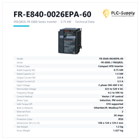 Variateur de fréquence série FR-E800 FR-E840-0026EPA-60 0,75 kW 2,6 A Triphasé 380-480 V EtherNet/IP STO PLC intégré pour moteur à aimant permanent