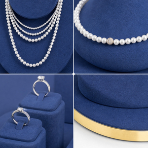 Zebopak Navy Blue Velvet Jewelry Store Counter Display Set with Custom Logo <b>Necklace</b> Bust <b>Ring</b> Earring T Bar Supplier - Product Image 3