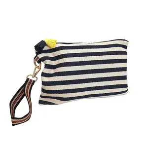 summer each women canvas clutch bag stripe cosmetic make up purse for girls candy color canvas wrist cosmetic bag