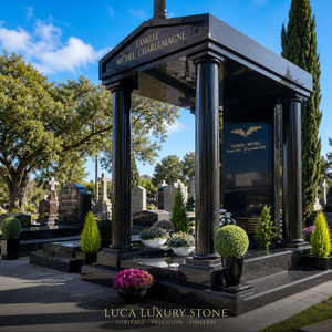 Monument funéraire <span class=keywords><strong>de</strong></span> luxe en granit noir avec auvent, style classique européen, pilier romain, pierre tombale, mausolée, plaque commémorative pour cimetière - Product Image 2