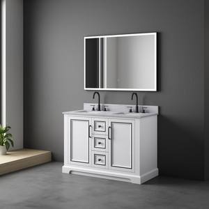 Meuble-lavabo de salle de bain luxueux en bois massif et contreplaqué avec double vasque en céramique, finition résistante à l'eau, écologique, durable, fabriqué au Vietnam - Product Image 3