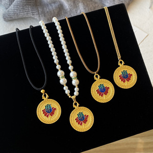 Gold Necklace With Flower Pendant Zinc Alloy Sweater Chain For Women Gift Jewelry - Product Image 1