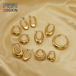 ZOGXIN Gold Hoop Earrings Geometric Oval U Shape Stainless Steel Party Fashion Jewelry for Women - Product Image 1