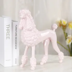 Redeco 2024 Fashion Pink Resin Poodle Statue Desktop Ornaments Cute Dog Statue For Gift Home Decoration