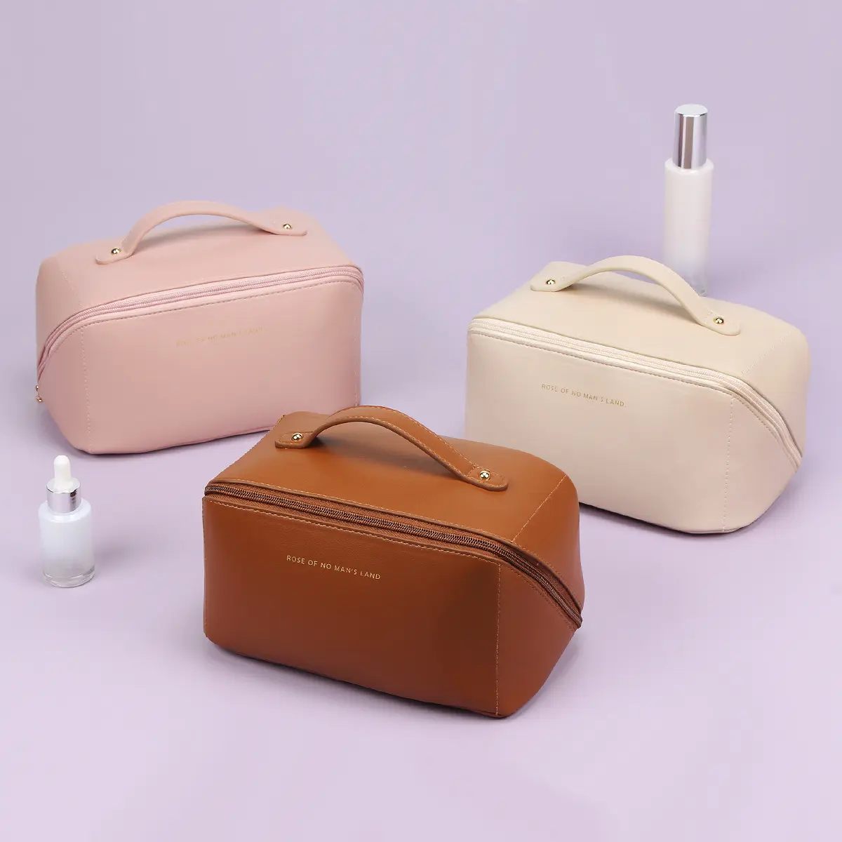 New Arrival Pu Leather Zipper Makeup Bag with Multi Pockets