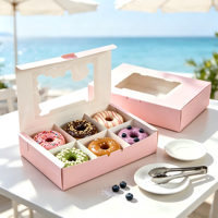Ensemble d'emballages de boulangerie en carton pliable et recyclable avec logo personnalisé, poignée et ruban, impression quadricolore pour gâteaux et en-cas