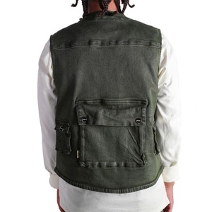 Chaleco de mezclilla encerado elástico de alta calidad para hombre con múltiples bolsillos con cremallera y correas - Product Image 5