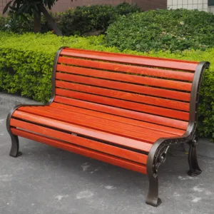 Bancos de madera de plástico para exteriores de fibra de vidrio de aluminio fundido, muebles de jardín, Banco de parque de espera de metal para patio