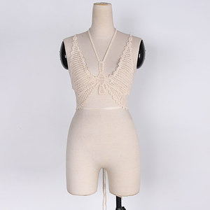 2022 Y2K seksi kadın yular boyun <span class=keywords><strong>t</strong></span>ığ işi kelebek Crop Top desen - Product Image 2