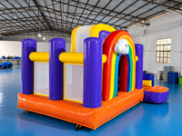 Château gonflable arc-en-ciel avec toboggan, maison de saut gonflable pour enfants, idéal pour les jeux en extérieur et la location pour événements.