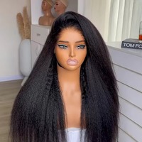 Perruque Lace Front HD Transparente 13x4 Couleur Naturelle, Cheveux Humains Raides Kinky Yaki Sans Colle pour Femmes