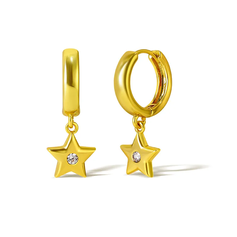 Europäische süße Haken Hoop Star Drop Ohrring Vergoldung Zirkon Star Anhänger Ohrringe für Frauen