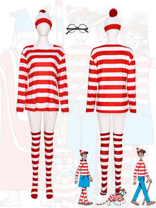 Disfraz de Waldo para Padres e Hijos, Conjunto de <span class=keywords><strong>Cosplay</strong></span> para la Semana del Libro, Camiseta a Rayas, Pantalones, Sombrero, Gafas, Kit de Dibujos Animados de Wally Waldo, Disfraz de Pareja para Halloween, TV y Cine - Product Image 3