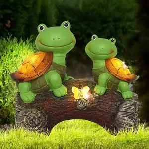 Outdoor Fall Gnomes Decorations Cute Frog Face Turtles Resin Statue with Solar Lights Garden Statue Turtles Figurine