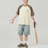 Camisetas para hombre de gran tamaño con estampado de pecho personalizado y manga raglán corta en 2 colores al por mayor