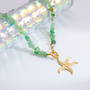 สร้อยคอธีมมหาสมุทรแบบหลายชั้น ประดับด้วยจี้รูปปลาดาวและเปลือกหอย ชุบทอง ประดับด้วยลูกปัดหินธรรมชาติ สำหรับทริปไปเที่ยวทะเล เครื่องประดับแฟชั่น - Product Image 4