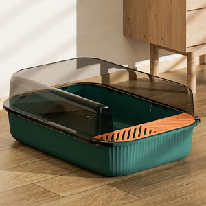 Caja de arena para gatos de plástico duradero de alta cara, fácil de limpiar, caja de arena para inodoro para gatos, maceta para mascotas extra grande - Product Image 4