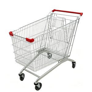 Chariot de courses 340L pour supermarché, grande capacité, robuste, en treillis métallique chromé, roues pivotantes silencieuses, kit pour usage commercial - Product Image 2