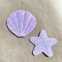 Prix bas en gros en cuir PU étincelle violet paillettes étoile et coquille rembourré patchs couture approvisionnement bricolage 3D rembourré Applique