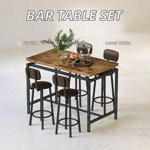 Wholesale Industrial Counter Height Bar <b>Table</b> <b>and</b> <b>Chair</b> Set with Metal Frame Adjustable Foot Pad Home Furniture - Product Image 2