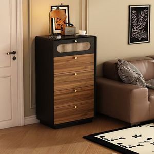 Cómoda de madera de estilo vintage con cinco cajones para sala de estar, dormitorio o vestidor. - Product Image 1