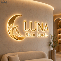 Enseigne lumineuse personnalisée EZD en acier inoxydable doré avec lettres rétroéclairées, logo LED Halo pour salon, spa, réception, signalétique murale intérieure rétroéclairée