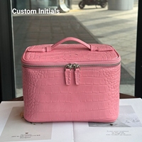 Sac de maquillage cosmétique de luxe en cuir à motif crocodile rose, organisateur professionnel de voyage personnalisé avec logo personnalisé pour femmes