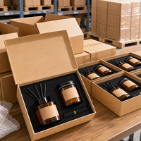 Diffuseur de parfum en verre ambré et bougie parfumée en cire de soja, coffret cadeau avec boîte pour la décoration de la maison à Noël et du Nouvel An