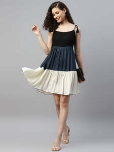 Vestido de mujer de rayón liso, sin mangas, con cuello acampanado, de longitud hasta la rodilla, con volantes, para verano y otoño, estilo occidental para fiesta - Product Image 3