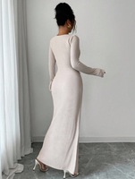 Robe longue en tricot texturé à col irrégulier, couleur unie, nouvelle collection automne-hiver pour femmes