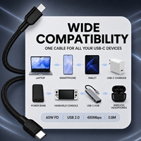 Câble USB C Type C 60W 3A 0,8M, câble tressé en nylon à charge rapide PD pour téléphone, tablette, batterie externe