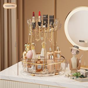 Choisissez le rangement de bureau en plastique double couche amusant et moderne avec une boîte de rangement rotative transparente pour cosmétiques et aliments. - Product Image 6