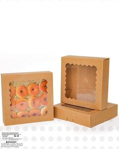 Sinh thái thân thiện Nâu Kraft Giấy Bánh hộp Donut bánh nhỏ bánh pie lát tráng miệng điều trị Hộp bao bì với cửa sổ rõ ràng - Product Image 3