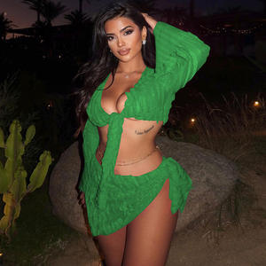 New Bikini Cover up Women 2023 Swim <strong>Wear</strong> New Sexy <strong>Long</strong> <strong>Sleeve</strong> Lace Dress Two Piece Set Solid Spandex Summer <strong>Beach</strong> for - Product Image 6