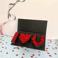 Boîte cadeau rigide rectangulaire haut de gamme en carton couché, avec velours, pour la Saint-Valentin, pour déclaration d'amour 'Je t'aime', fleurs et estampage à chaud