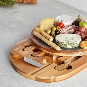 Planches à fromage avec ensembles de couteaux - Bambou, <span class=keywords><strong>Ardoise</strong></span>, Tiroirs coulissants, Ensembles de couteaux spécialisés - Cadeaux pour lui ou elle - Product Image 3