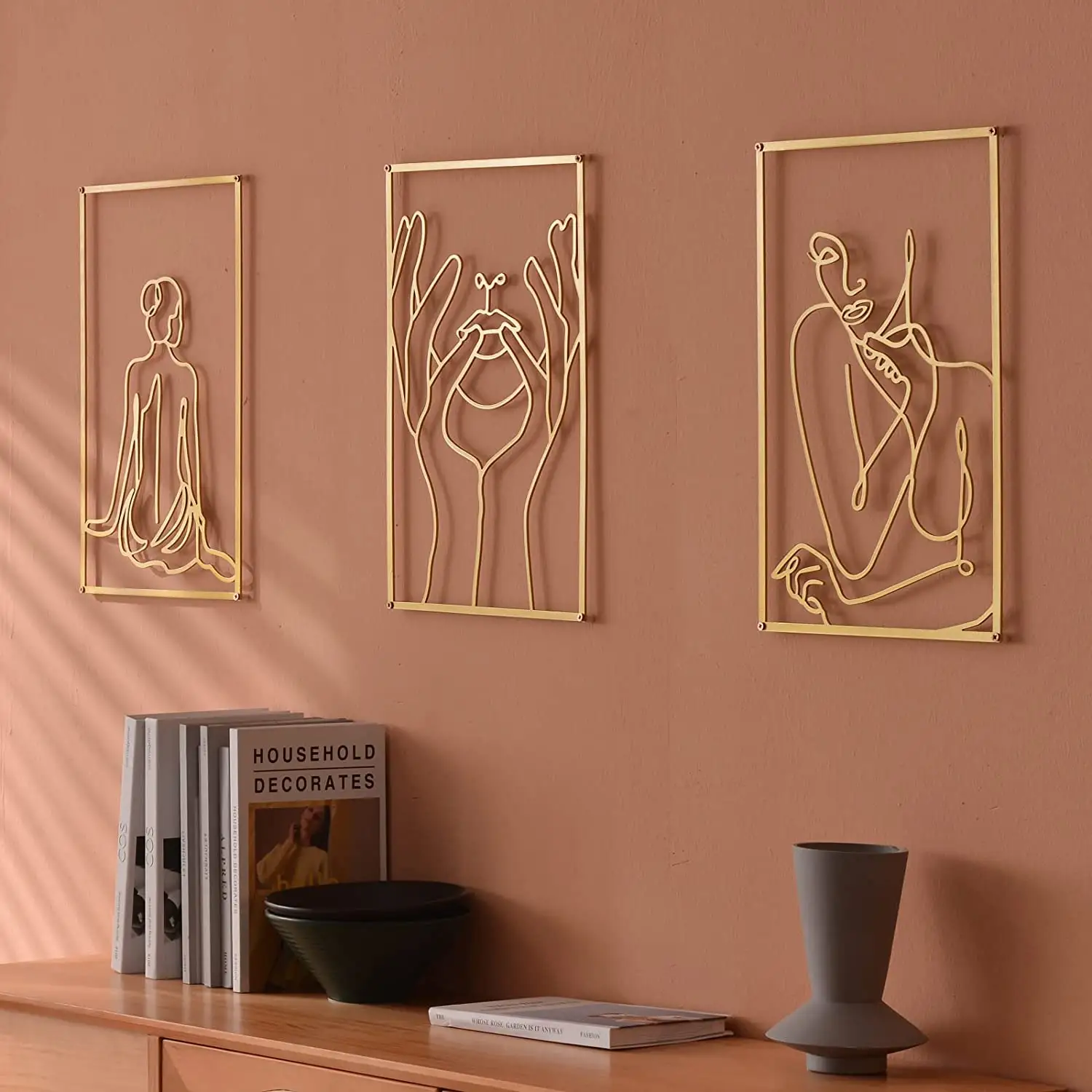 Abstract Huis Goud Zwart Muurstickers Muur Decor Art Deco Nieuwjaar Decoratief Touw Metalen Karton Ijzer Nordic Koffie Lijn Art